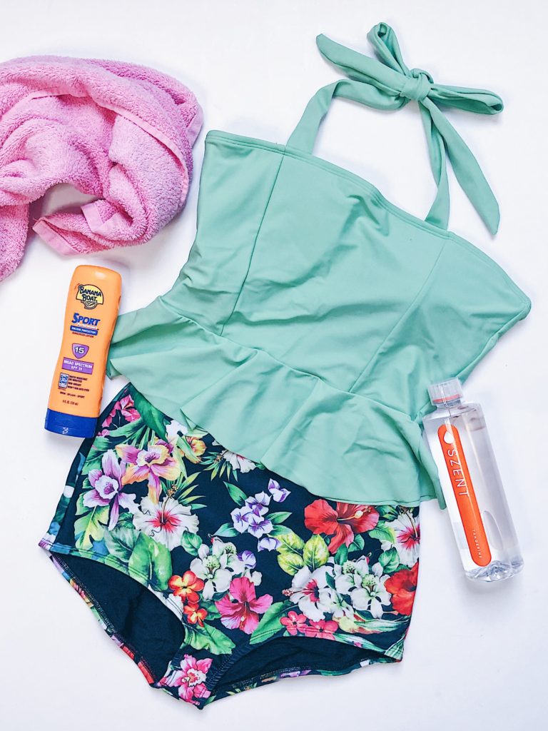 high waited floral bottoms peplum top swimsuit